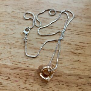 Swarovski Silver Necklace with Gold Heart Pendant